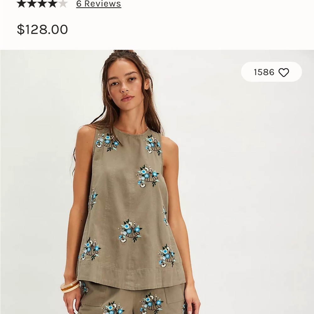 Free People Floral Embroidered Tank Top - Sage Combo - Strada Embroidered Set